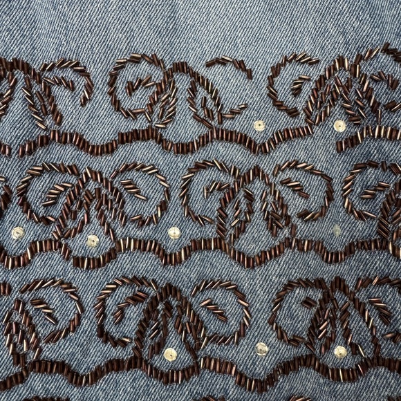 Vintage Spiegel Beaded 100% Cotton Blue Jeans - Picture 5 of 8